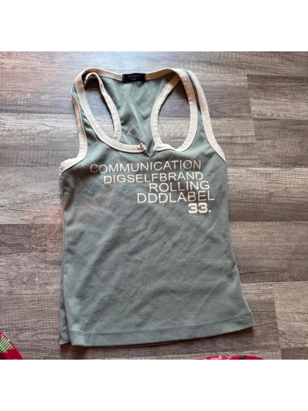 Haver Womens Racerback Tank Top Sage Green Graphic Text Size S
